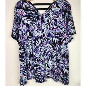Catherines 3X Floral Print Short Sleeve V Neck Plus Size Top‎ Blouse